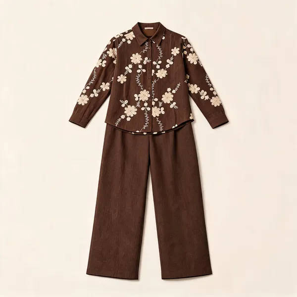 Mocha_Brown_And_Ivory_Linen_Relaxed_Fit_Floral_Embroidered_Co-Ord_Set_For_Women