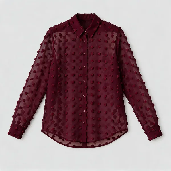 Wine_Georgette_Relaxed_Fit_Sheer_Button_Down_Shirt_For_Women