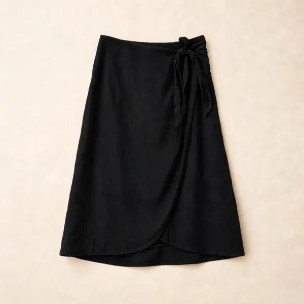 Black_Linen_A-Line_Wrap_Midi_Skirt_For_Women