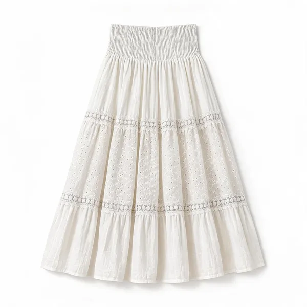 Ivory_Cotton_Relaxed_Tiered_Smocked_Maxi_Skirt_For_Women