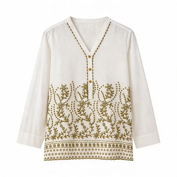 Ivory_White_Linen_Relaxed_Fit_Embroidered_Top_For_Women