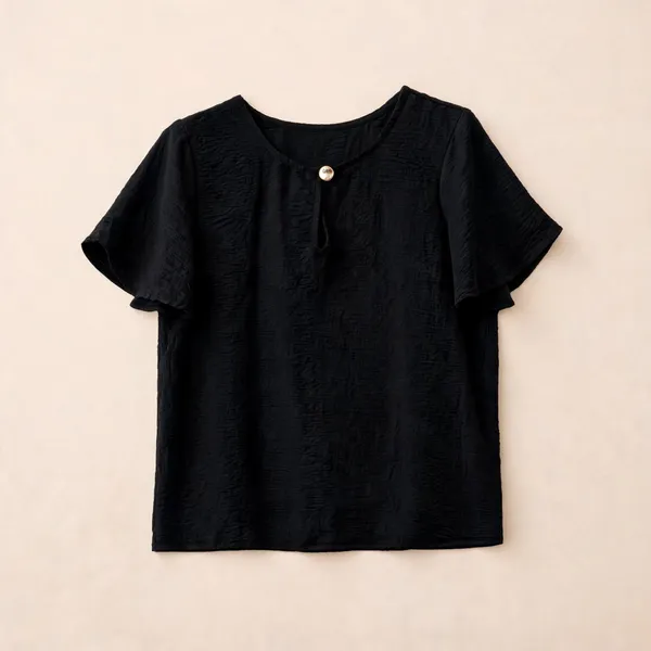 Black_Viscose_Relaxed_Fit_Flutter_Sleeve_Top_For_Women