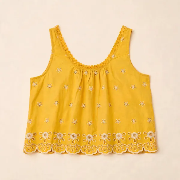 Marigold_Yellow_And_Ivory_Cotton_Relaxed_Sleeveless_Embroidered_Top_For_Women