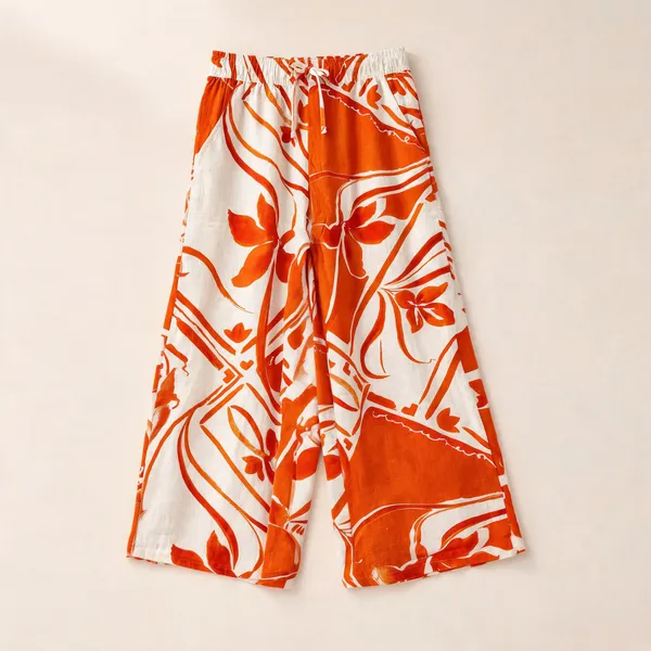 Ivory_And_Orange_Cotton_And_Linen_Fitted_Lace_Cropped_Top_And_Wide_Leg_Printed_Trouser_For_Women_Pack_Of_2