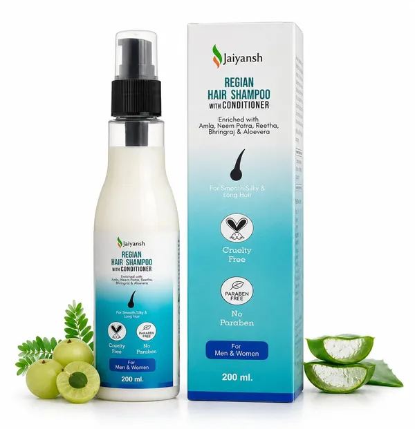 Regain_Hair_Shampoo_With_Conditioner_200ml_Herbal_Hair_Cleanser_With_Amla_Neem_Reetha_Bhringraj_Aloe_Vera_Paraben_Free_For_Men_Women_Smooth_Silky_Healthy_Looking_Hair
