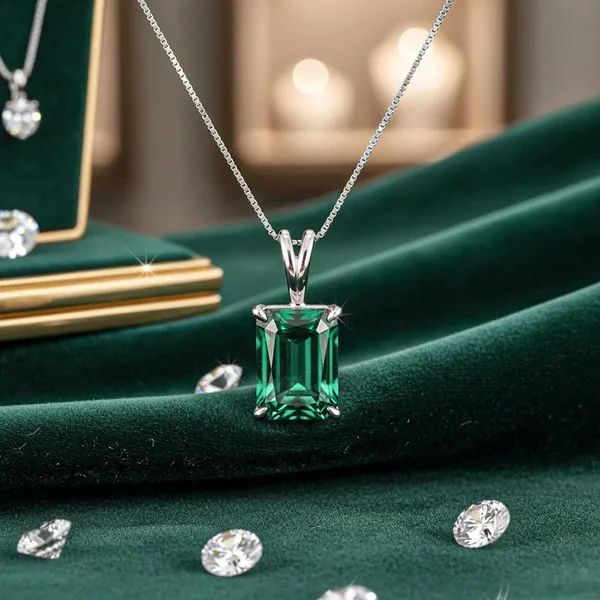 Sterling_Silver_Lab_Emerald_Cut_Pendant_Necklace_For_Women