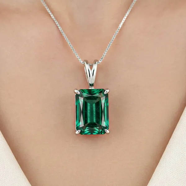 Sterling_Silver_Lab_Emerald_Cut_Pendant_Necklace_For_Women