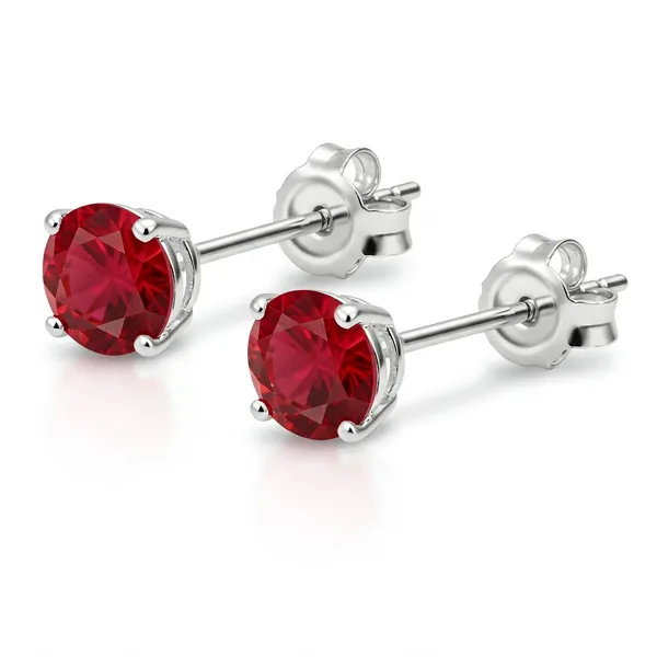 925_Sterling_Silver_Round_Lab_Ruby_Stud_Earrings_For_Women