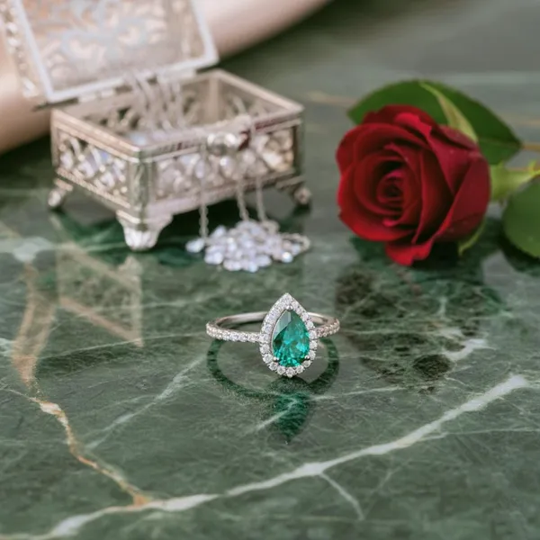 Silver_Tone_Green_Pear-Shaped_Ring_for_Women