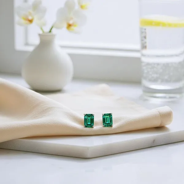 925_Sterling_Silver_Lab_Emerald_Rectangular_Stud_Earrings_For_Women