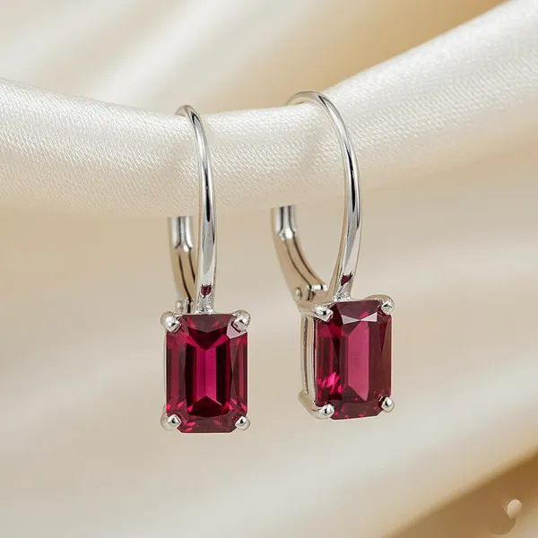 925_Sterling_Silver_Lab_Ruby_Rectangular_Drop_Earrings_For_Women