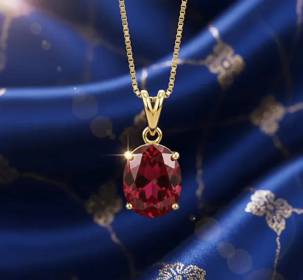 925_Sterling_Silver_Oval_Lab_Ruby_Pendant_Necklace_For_Women