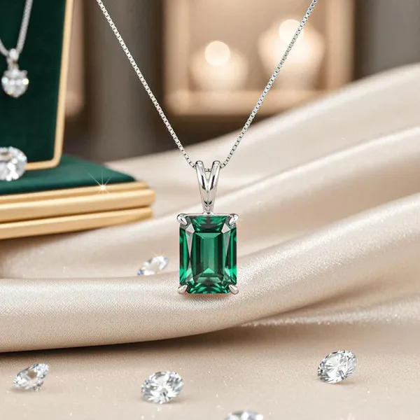 Sterling_Silver_Lab_Emerald_Cut_Pendant_Necklace_For_Women