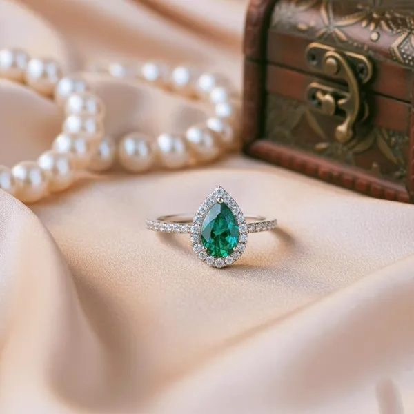 Silver_Tone_Green_Pear-Shaped_Ring_for_Women