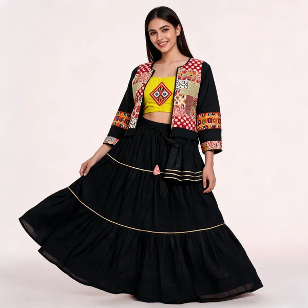 Black_Yellow_Rayon_Lehenga_Choli_For_Women