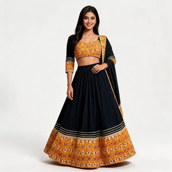 Black_Orange_Rayon_Lehenga_Choli_For_Women