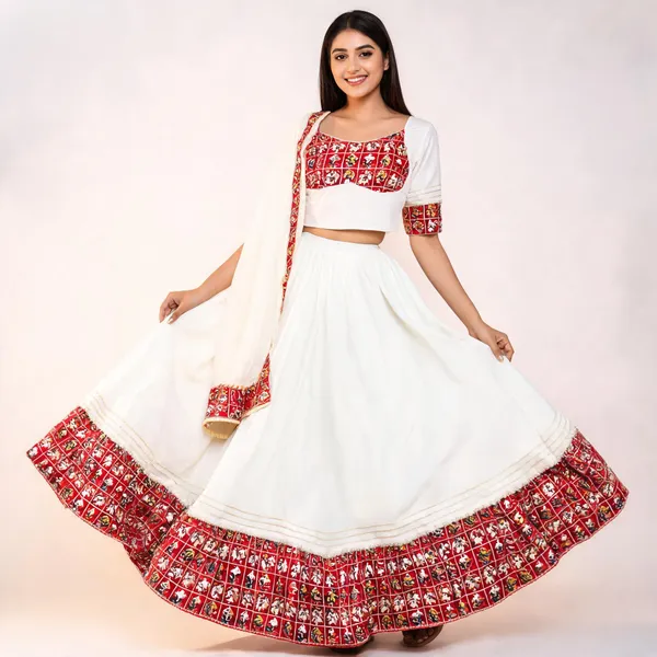 White_Red_Rayon_Lehenga_Choli_For_Women