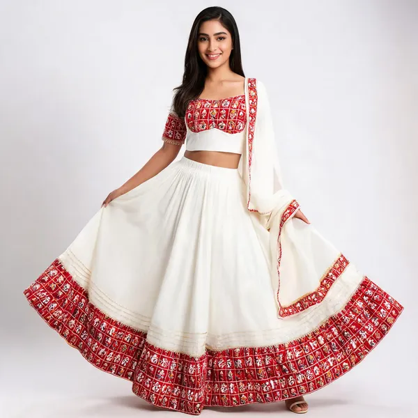White_Red_Rayon_Lehenga_Choli_For_Women