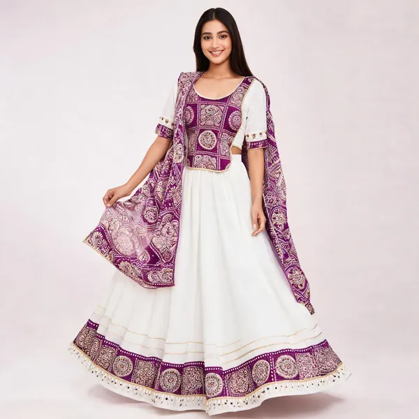 White_Purple_Rayon_Lehenga_Choli_For_Women