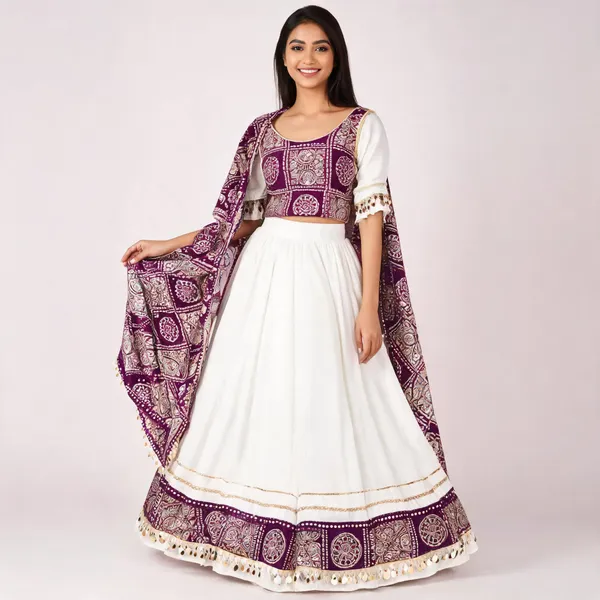 White_Purple_Rayon_Lehenga_Choli_For_Women