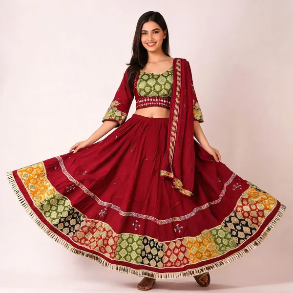 Maroon_Rayon_Lehenga_Choli_For_Women