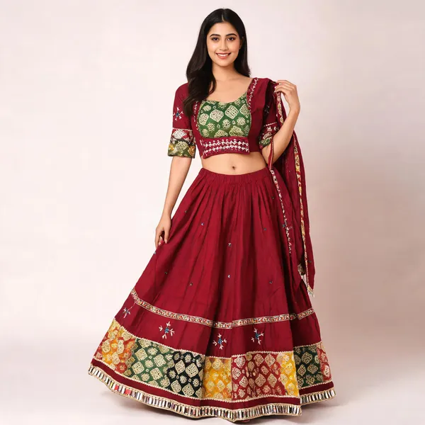 Maroon_Rayon_Lehenga_Choli_For_Women