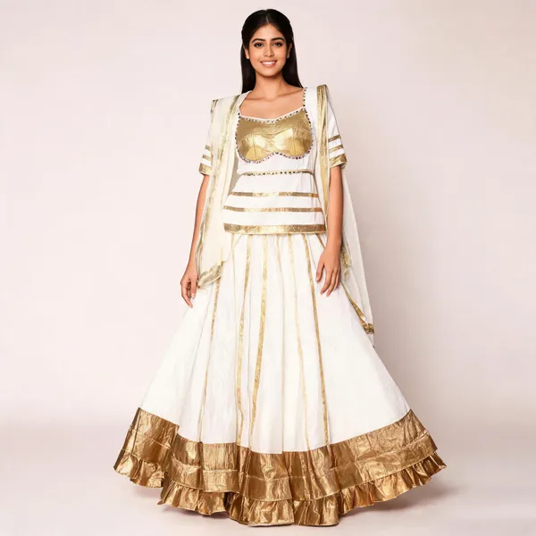 White_And_Gold_Rayon_Lehenga_Choli_For_Women