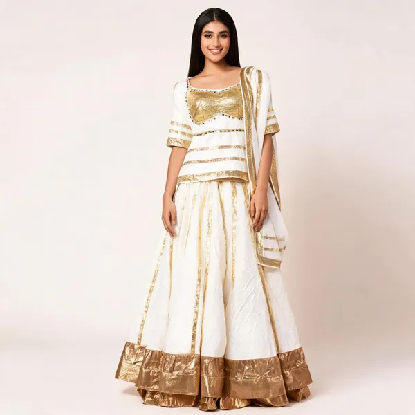 White_And_Gold_Rayon_Lehenga_Choli_For_Women