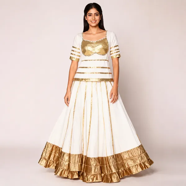 White_And_Gold_Rayon_Lehenga_Choli_For_Women