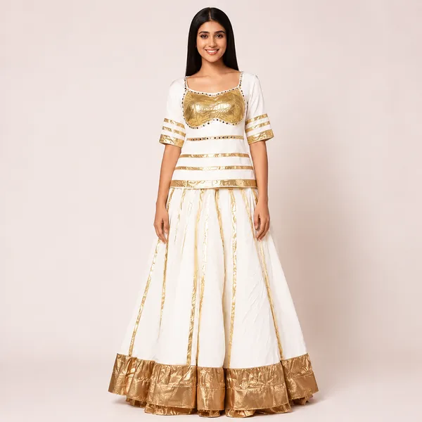 White_And_Gold_Rayon_Lehenga_Choli_For_Women