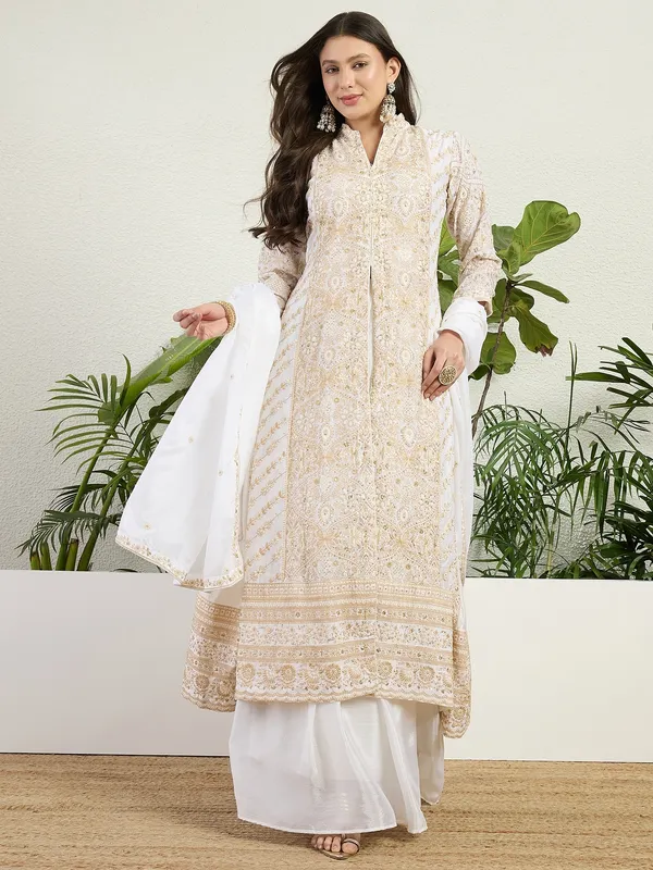 Off-White_Embroidered_Chinon_A-Line_Kurta_Lehenga_Set_With_Dupatta