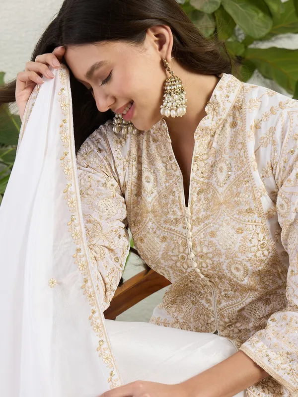 Off-White_Embroidered_Chinon_A-Line_Kurta_Lehenga_Set_With_Dupatta
