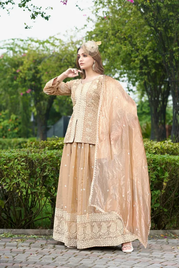 Brown_Embroidered_Organza_Kurta_Lehenga_Set_With_Dupatta