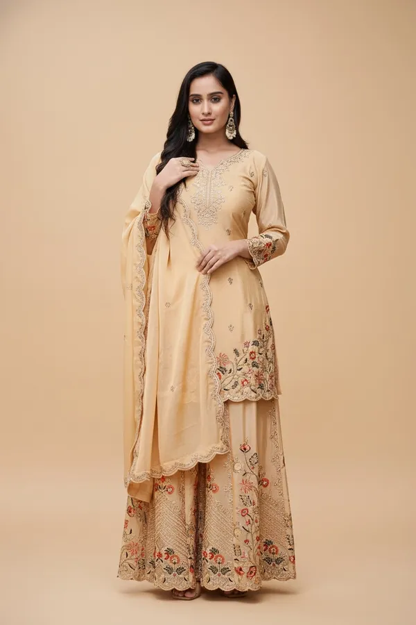 Cream_Chinon_Embroidered_Straight_Kurta_Palazzo_Set_With_Dupatta