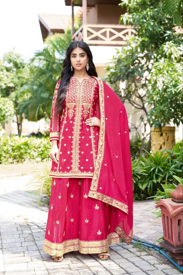 Pink_Embroidered_Chinon_Straight_Kurta_Palazzo_Set_With_Dupatta