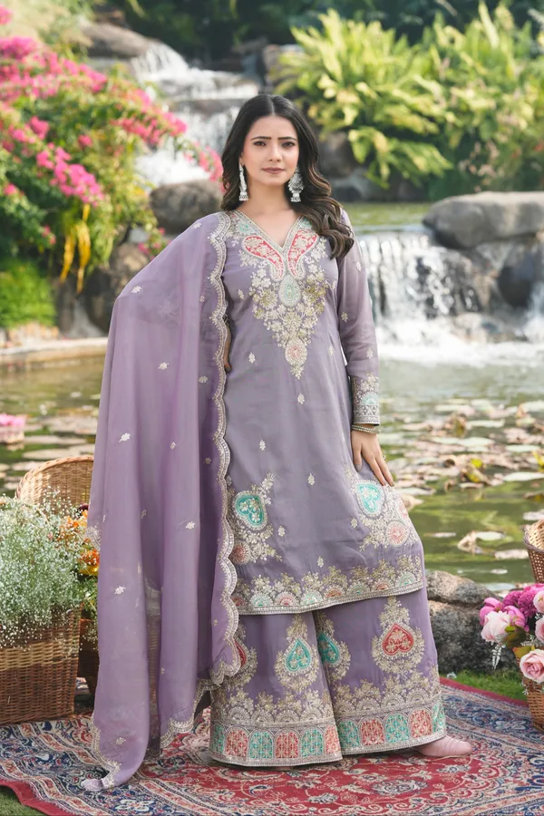 Elegant_Lavender_Organza_Embroidered_Kurta_Palazzo_Set