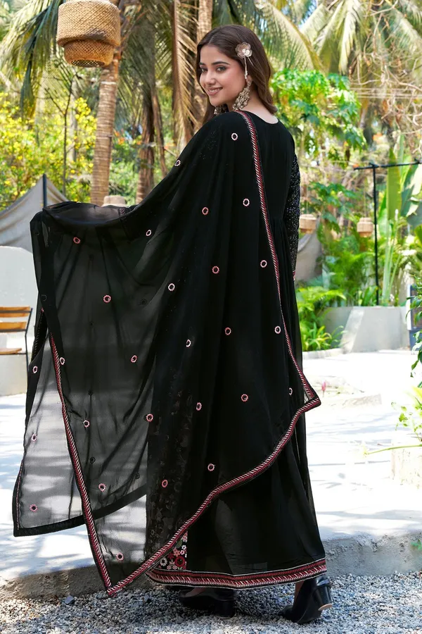 Midnight_Elegance_Black_Embroidered_Faux_Georgette_A-Line_Gown_With_Dupatta