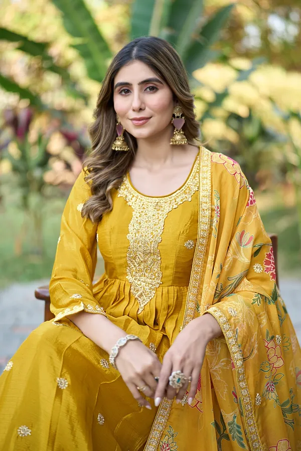 Radiant_Yellow_Chinon_Embroidered_A-Line_Gown_With_Floral_Organza_Dupatta