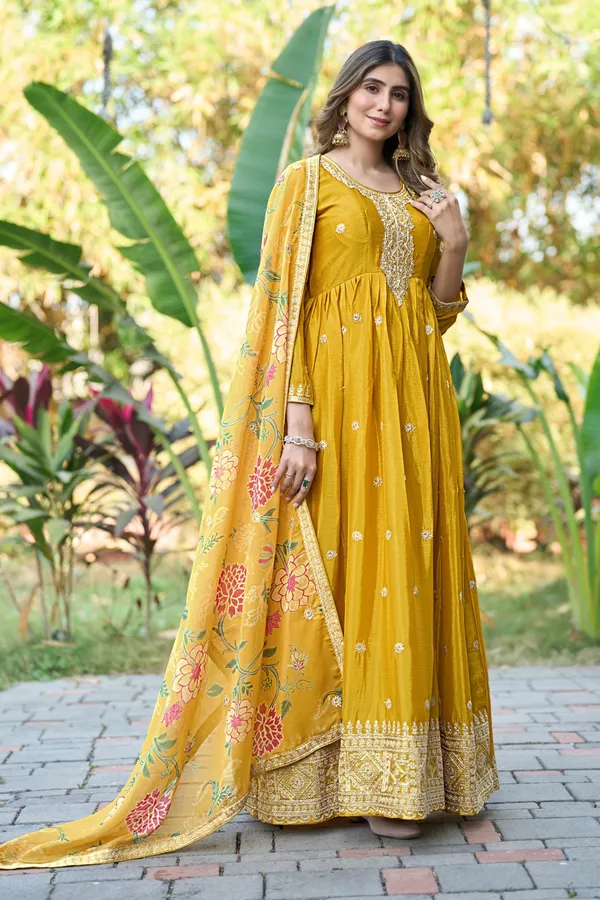 Radiant_Yellow_Chinon_Embroidered_A-Line_Gown_With_Floral_Organza_Dupatta