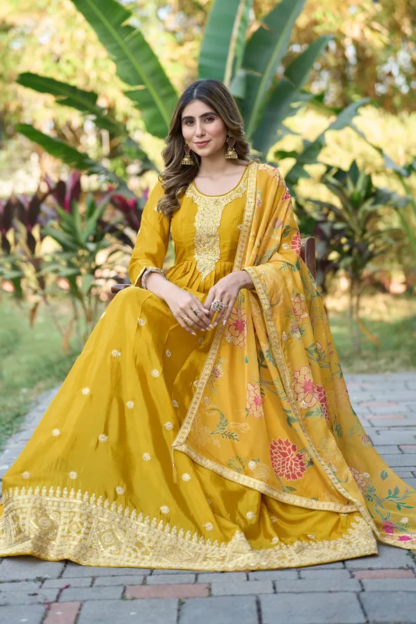 Radiant_Yellow_Chinon_Embroidered_A-Line_Gown_With_Floral_Organza_Dupatta
