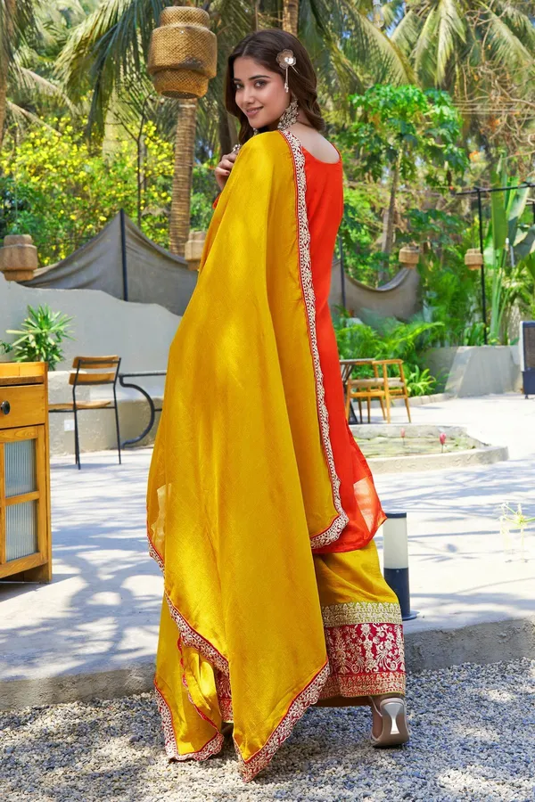 Orange_Embroidered_Kurta_Palazzo_Set_With_Yellow_Dupatta