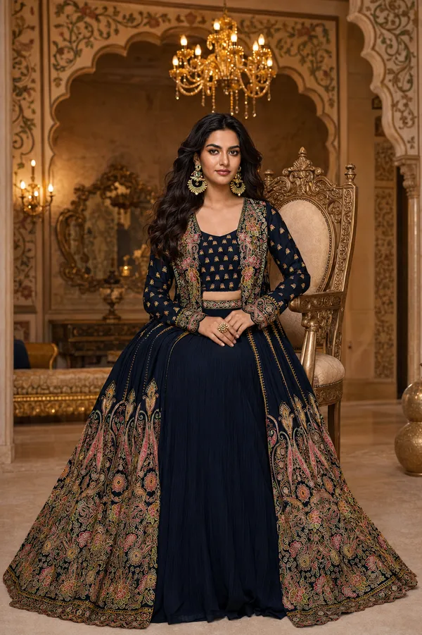 Royal_Blue_Embroidered_Chinon_Lehenga_Choli_With_Designer_Jacket