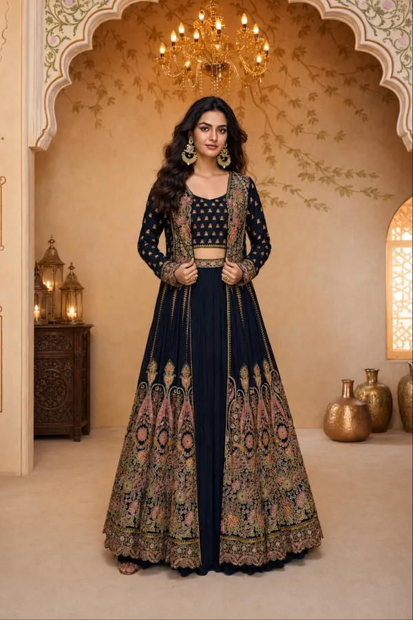 Royal_Blue_Embroidered_Chinon_Lehenga_Choli_With_Designer_Jacket