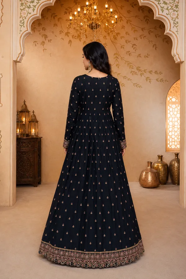 Royal_Blue_Embroidered_Chinon_Lehenga_Choli_With_Designer_Jacket