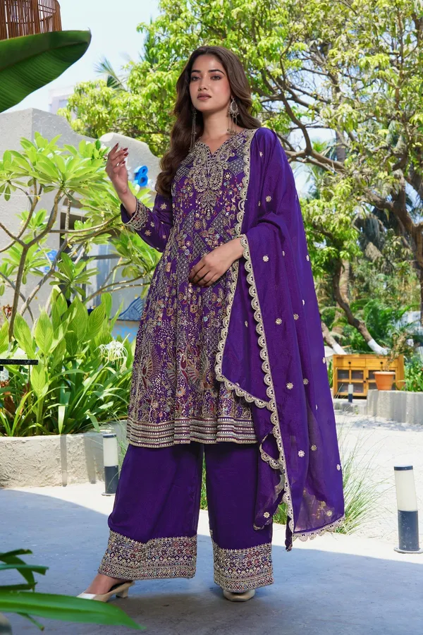 Regal_Purple_Embroidered_Vichitra_Silk_A-Line_Kurta_Palazzo_Set_With_Dupatta