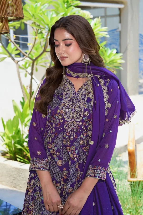 Regal_Purple_Embroidered_Vichitra_Silk_A-Line_Kurta_Palazzo_Set_With_Dupatta