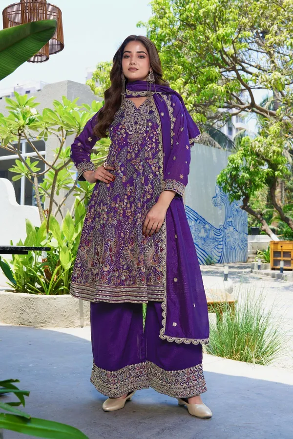 Regal_Purple_Embroidered_Vichitra_Silk_A-Line_Kurta_Palazzo_Set_With_Dupatta
