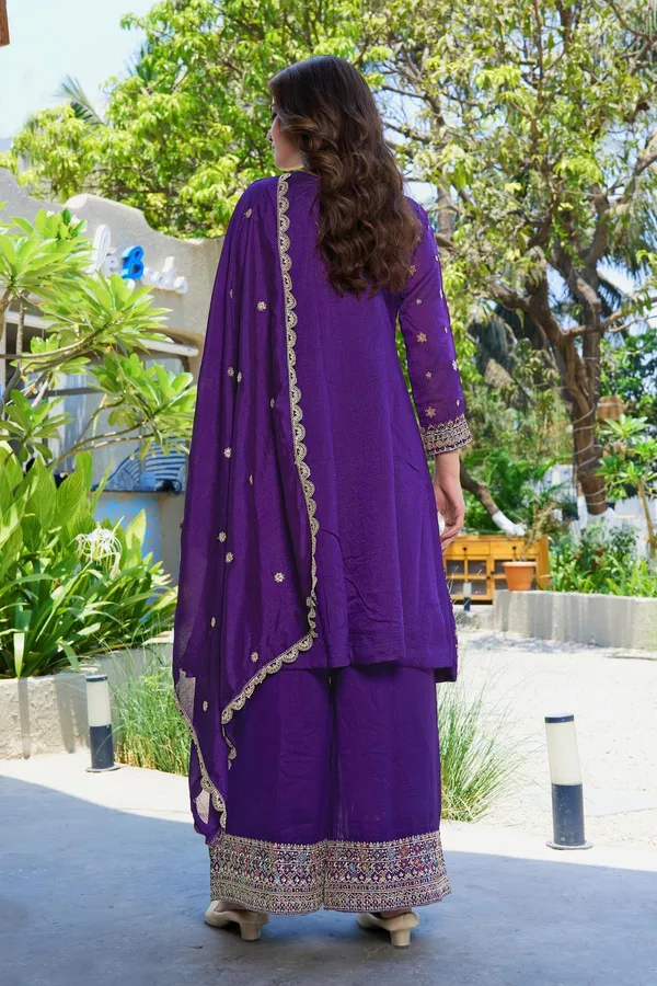 Regal_Purple_Embroidered_Vichitra_Silk_A-Line_Kurta_Palazzo_Set_With_Dupatta
