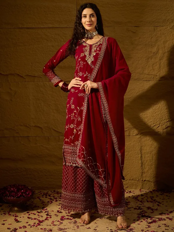 Womens_Maroon_Embroidered_Faux_Georgette_Kurta_Palazzo_Set_With_Dupatta