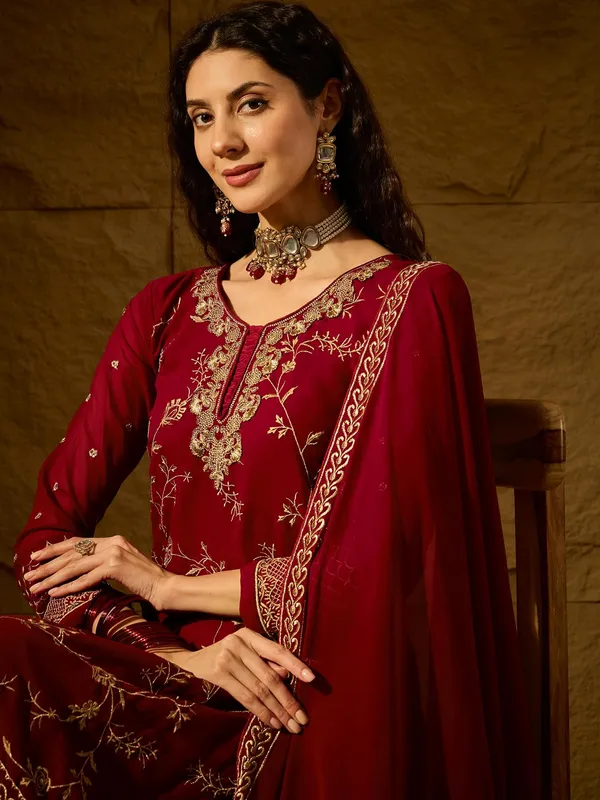 Womens_Maroon_Embroidered_Faux_Georgette_Kurta_Palazzo_Set_With_Dupatta